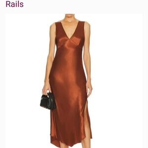 Rails Monique Satin Slip Midi Dress Cedar color Brand New Small